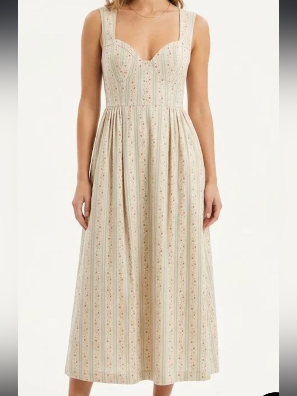 linen 7 For All Mankind Cream Floral Stripe Maxi Dress
